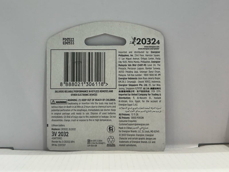 Energizer 2032 Batteries - 4 Pack - 3V Carousel 2