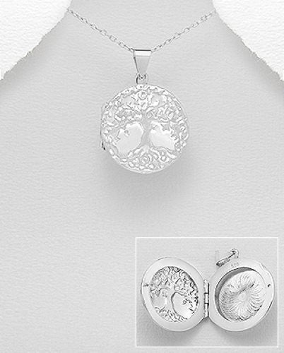 Sterling Silver Circle Tree of Life Locket with chain Carousel 1