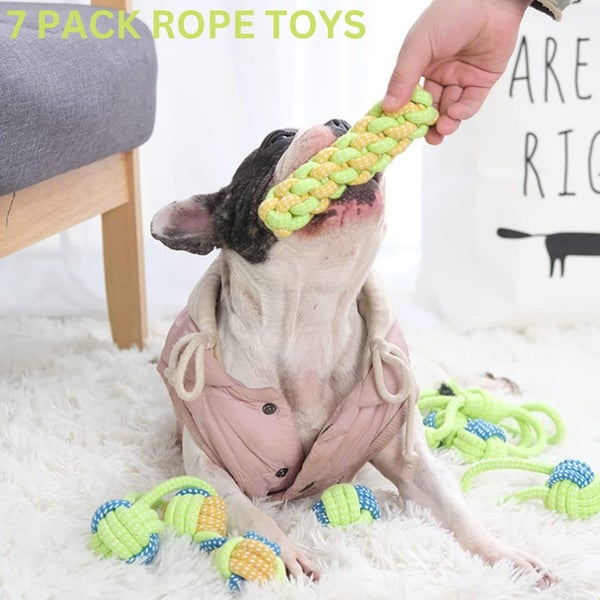 Dog Chew Rope Toys Set - Pack of 7 PCS Cotton Puppy Pet Chew Toys Carousel 1