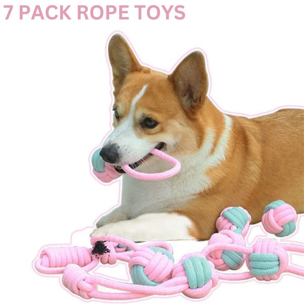 Dog Chew Rope Toys Set - Pack of 7 PCS Cotton Puppy Pet Chew Toys Carousel 2