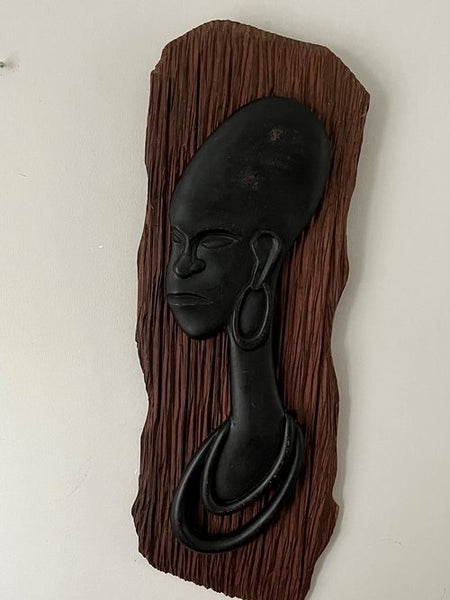 Vintage Large Hand Carved African Lady Wall Art Carousel 1