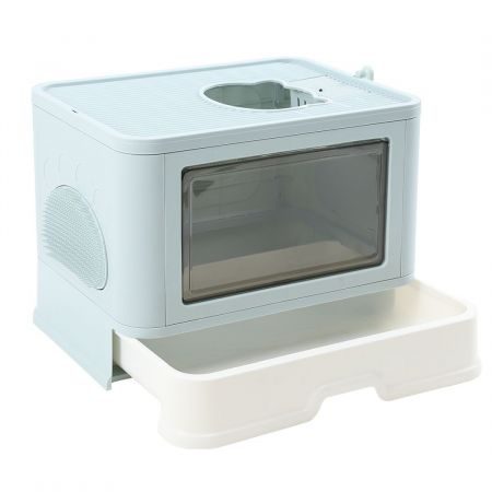 Foldable Cat Litter Box Tray Enclosed Kitty Toilet Hood Hair Grooming Blue Carousel 2