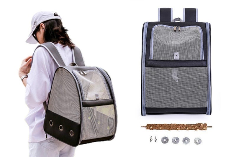 Birds Carrier Backpack Breathable Travel Bags Cage With Standing Perch-Black Carousel 1