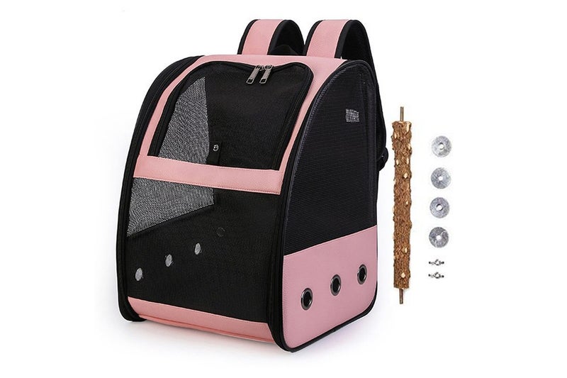 Birds Carrier Backpack Breathable Travel Bags Cage With Standing Perch-Pink Carousel 2