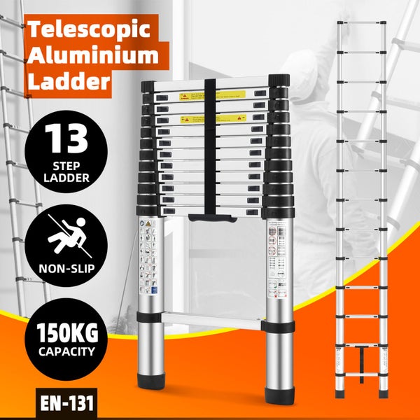 3.8M Telescopic Step Ladder Aluminium Extension Stairs Carousel 1