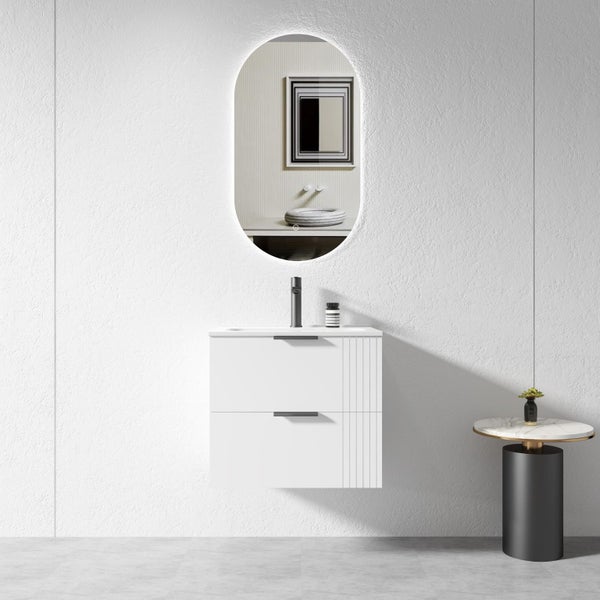600MM White Wall Hung Plywood Vanity with Ceramic Basin Carousel 1