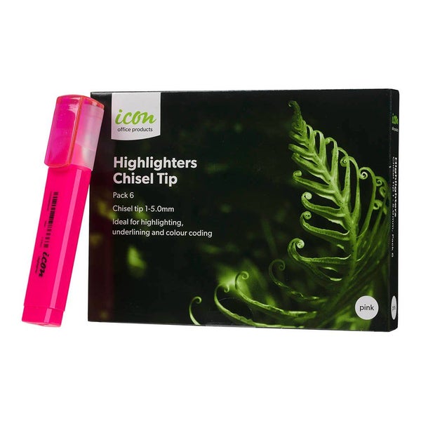 Icon Highlighter Chisel Tip Pink x 6's pack Carousel 2