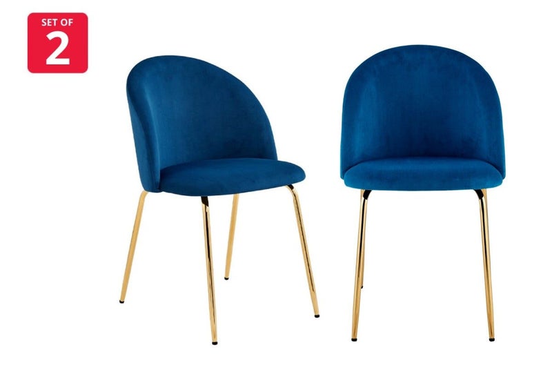 Set of 2 Shangri-La Subiaco Velvet Dining Chairs (Navy) Carousel 2