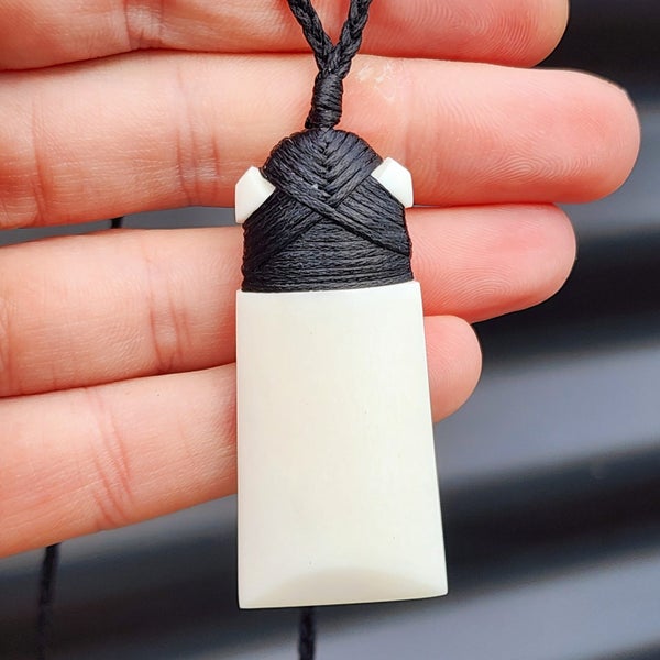 Natural Hand Carved Maori Bone Carving Pendant Necklace - Toki With Binding Carousel 1