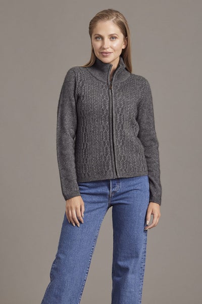 Possum Merino Cable Zip Jacket Carousel 1
