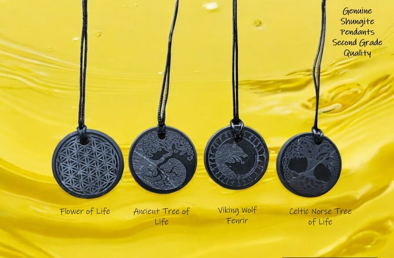SECONDS: GENUINE SHUNGITE PENDANTS - TREE OF LIFE, FLOWER OF LIFE, VIKING FENRIR Carousel 1