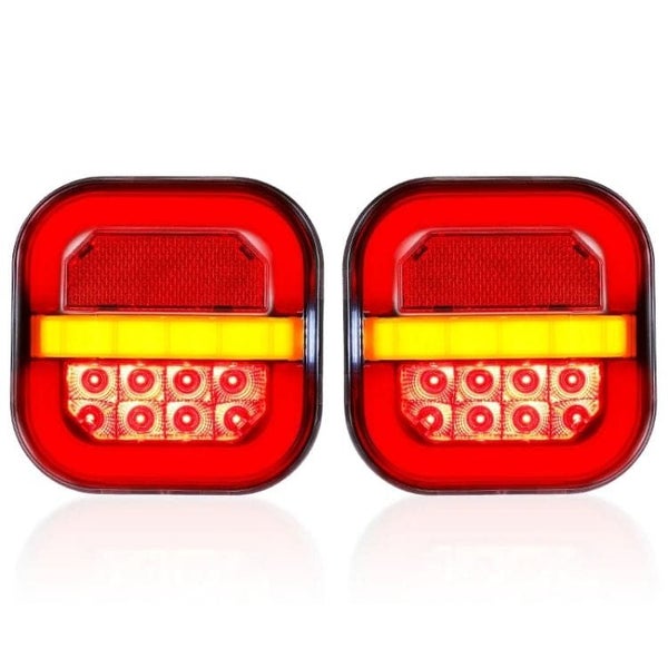 [2 Pack] 28 LED Square 12V/24V Tail Light Set, Sequential Indicators Carousel 1