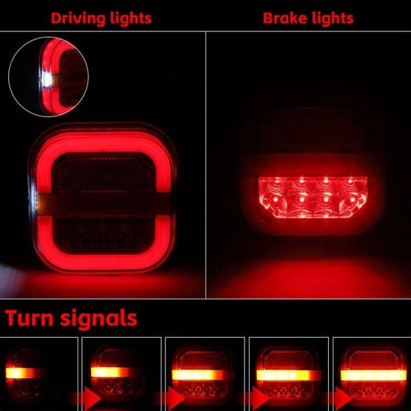 [2 Pack] 28 LED Square 12V/24V Tail Light Set, Sequential Indicators Carousel 2