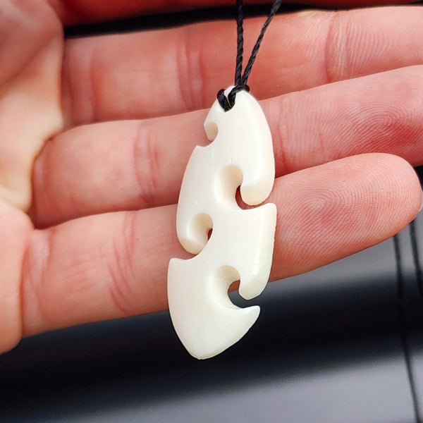 Natural Hand Carved Maori Bone Carving Pendant Necklace - Sea Waves Carousel 2