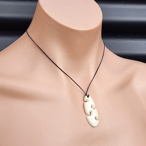Natural Hand Carved Maori Bone Carving Pendant Necklace - Sea Waves Carousel 5