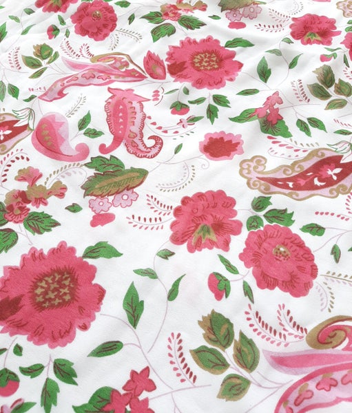 WHITE WITH PICK FLOWERS CHIFFON FABRIC Carousel 2