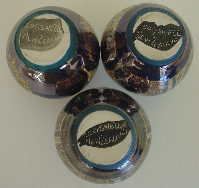 NZ Craft Pottery Cogswell Set of 3 Lustre Vases Carousel 2
