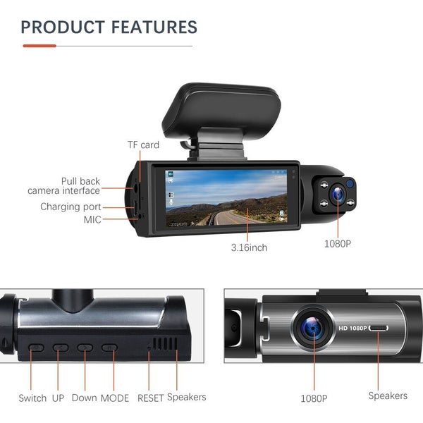 Dash Cam 3.16-inch Dual-lens Driving Recorder Front Inside Camera Car Dvr Carousel 6