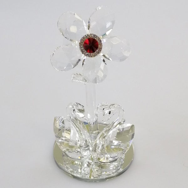 Cut Glass Flower with Swans on Mirror Base63002787982211111