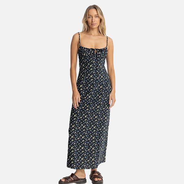 Rhythm Fleur Floral Gathered Maxi Dress - Black Carousel 1