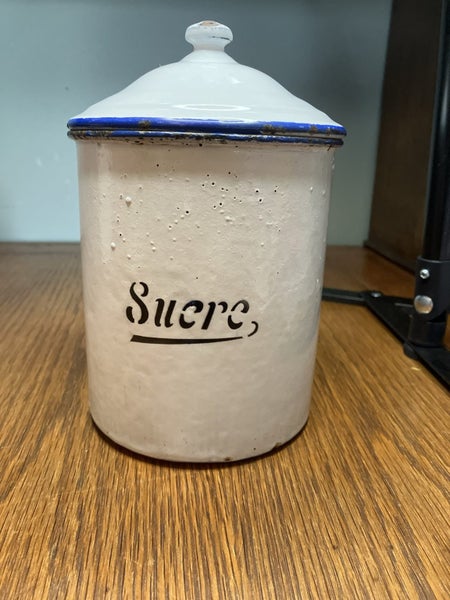 Antique French Enamel Sugar Canister Carousel 1
