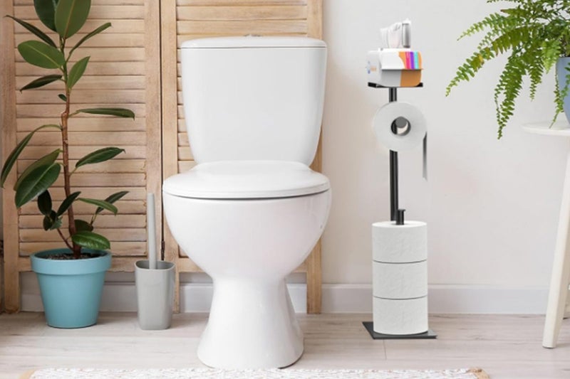 Free Standing Bathroom Toilet Paper Holder Stand With Phone Shelf Toilet Roll Carousel 2