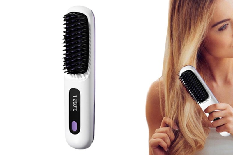 Portable Cordless Hair Brush LED Display Negative Ion Heating Comb-White Carousel 1