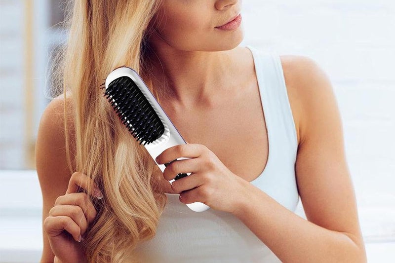 Portable Cordless Hair Brush LED Display Negative Ion Heating Comb-White Carousel 2