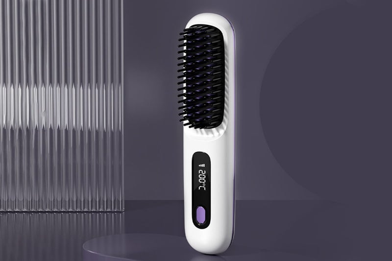 Portable Cordless Hair Brush LED Display Negative Ion Heating Comb-White Carousel 3