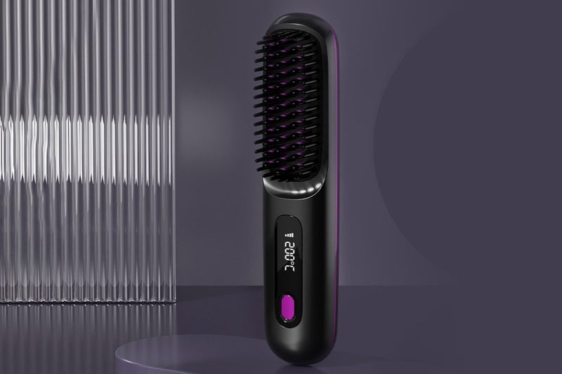 Portable Cordless Hair Brush LED Display Negative Ion Heating Comb-Black Carousel 2