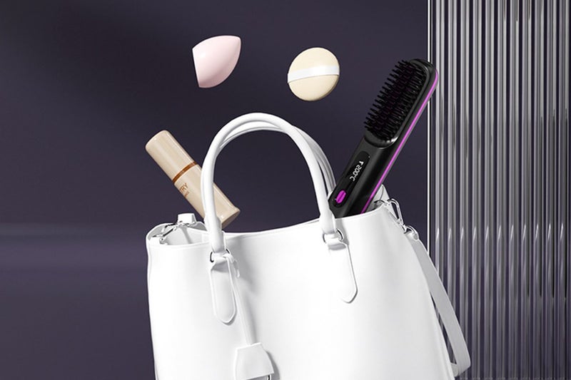 Portable Cordless Hair Brush LED Display Negative Ion Heating Comb-Black Carousel 3