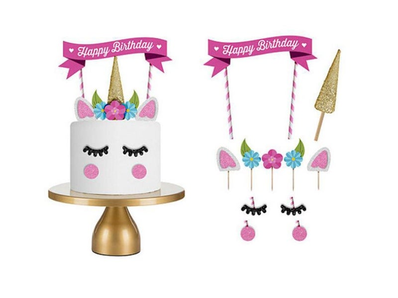 Unicorn Birthday Cake Topper Set Carousel 1