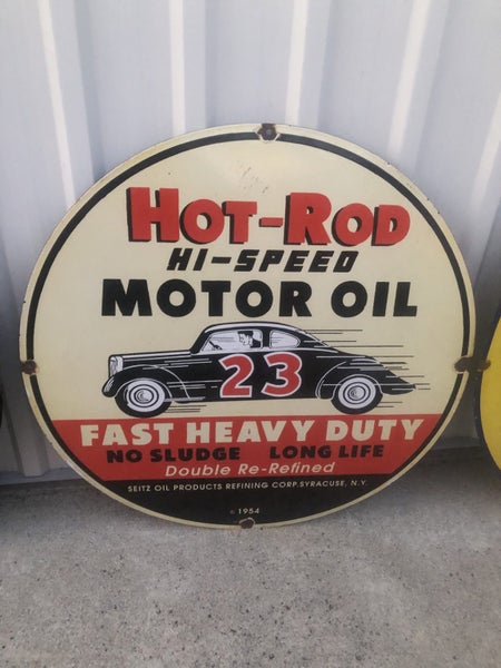 Hot Rod Motor Oil Porcelain Enamel Sign Carousel 1
