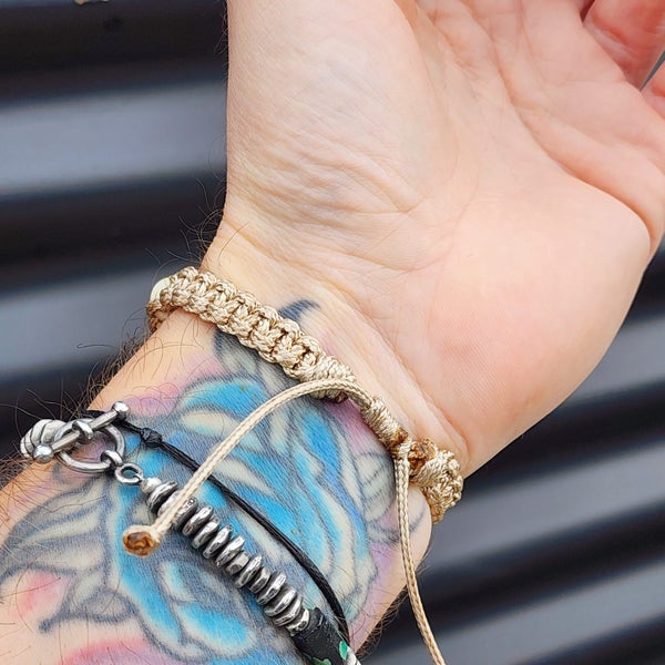 Bone Carving Cylinder Bead Macrame Bracelet - Tan Carousel 6