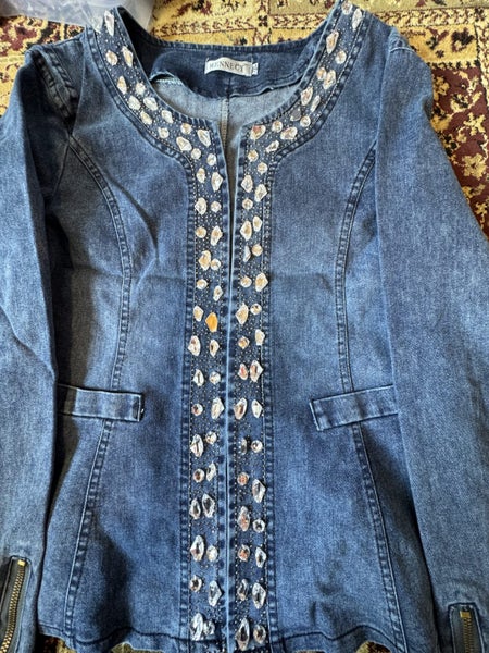 DENIM JACKET BLINGED OUT SIZES S & M see below Carousel 1