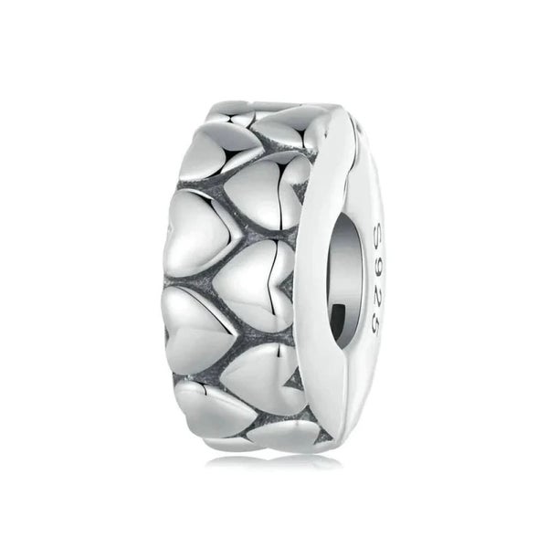 Womens 925 Sterling Silver Retro Heart Pattern Stopper Beads Bracelet & Bangl... Carousel 2