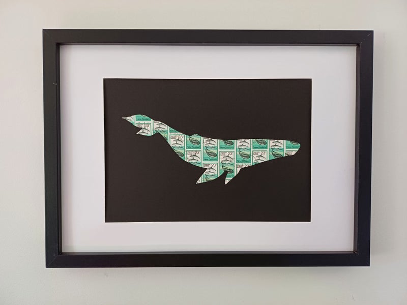 Stamp Art. WHALES/MAMMALS. 1978 Whale Stamps. Size A4 Genuine postage stamps. Carousel 1