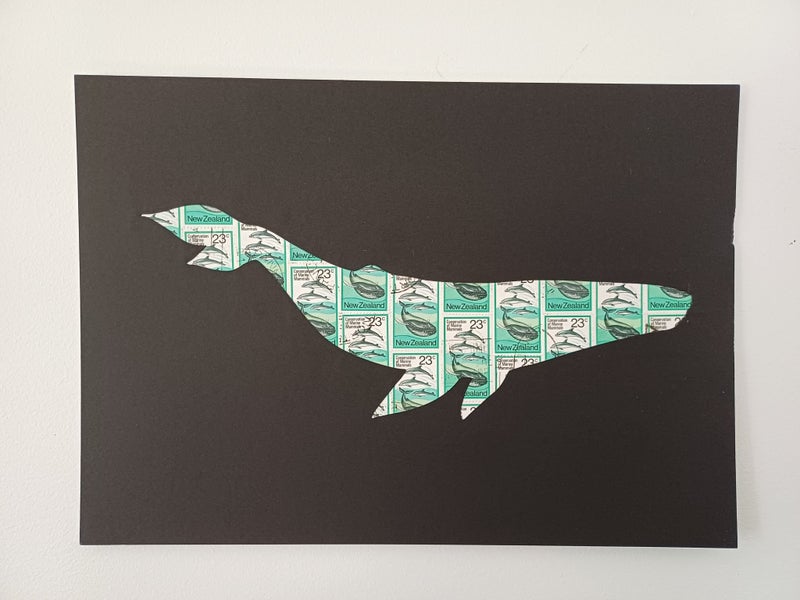 Stamp Art. WHALES/MAMMALS. 1978 Whale Stamps. Size A4 Genuine postage stamps. Carousel 2