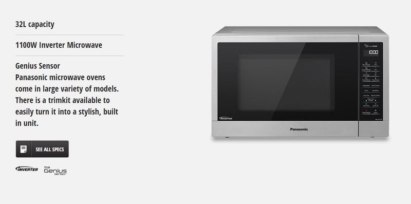 Panasonic 32L Genius Sensor Inverter 1100W Microwave - Stainless Steel Carousel 18
