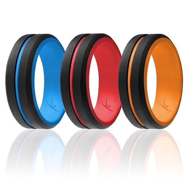 ROQ Silicone Wedding 2Layer Middle Line Ring Set - Black by ROQ for Men - 3 x... Carousel 1