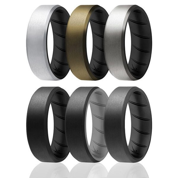 ROQ Silicone Wedding BR 8mm Edge Ring Set - Black by ROQ for Men - 6 x 15 mm ... Carousel 1