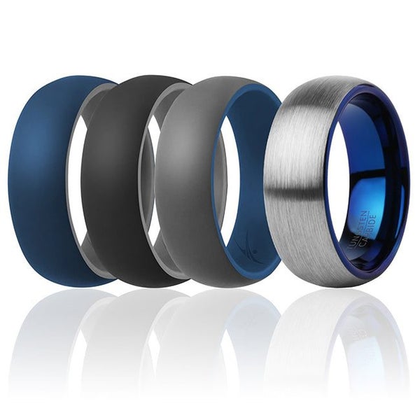 ROQ Silicone Wedding Twin Dome 8mm Ring Set - Grey by ROQ for Men - 4 x 7 mm ... Carousel 1