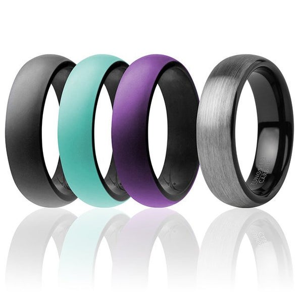 ROQ Silicone Wedding Twin Brushed 6mm Ring Set - Turquoise by ROQ for Women -... Carousel 1