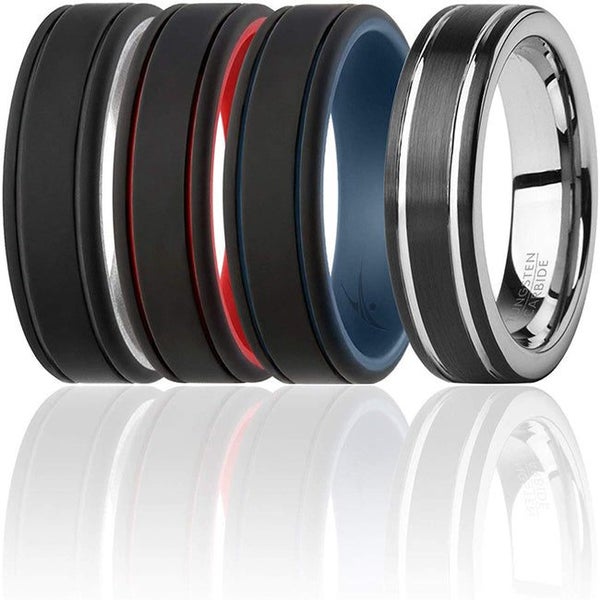 ROQ Silicone Wedding Twin 2Layer Ring Set - MultiColor by ROQ for Men - 4 x 1... Carousel 1