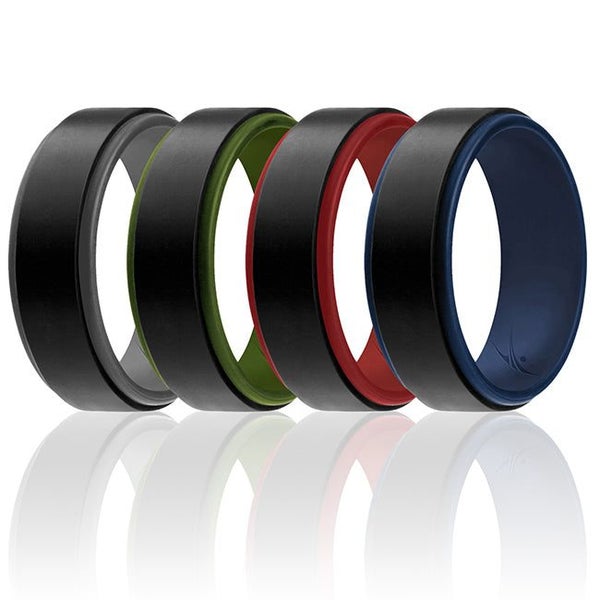 ROQ Silicone Wedding 2Layer Step Ring Set - Black by ROQ for Men - 4 x 9 mm Ring Carousel 1