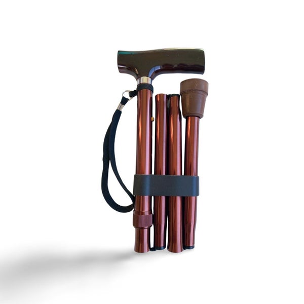 Folding T Handle Cane - Bronze Colour Lightweight Walking Stick Carousel 1