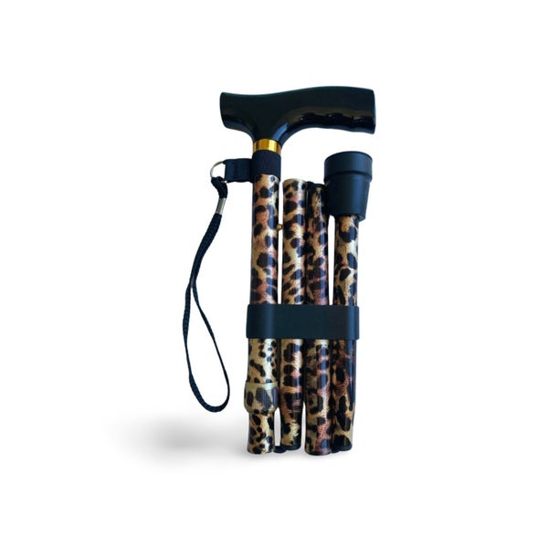 Folding T Handle Cane - Leopard Print Lightweight Walking Stick Carousel 1