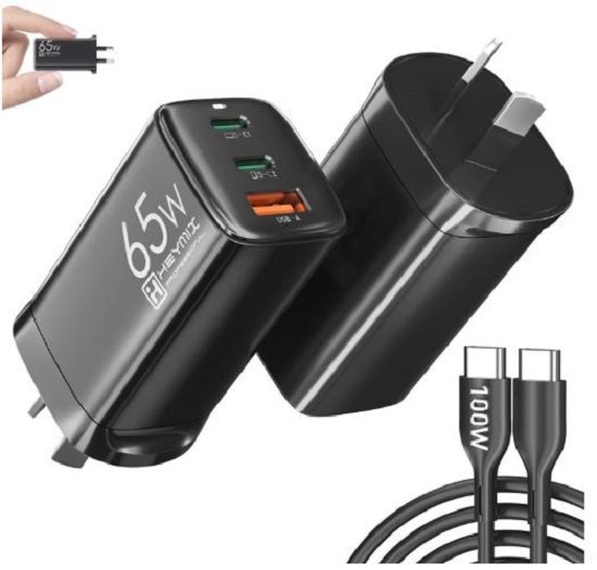 HEYMIX 65W 3 Ports(2X USB C+1X USB A) GaN III Fast Charger Black + AfterPay Carousel 2