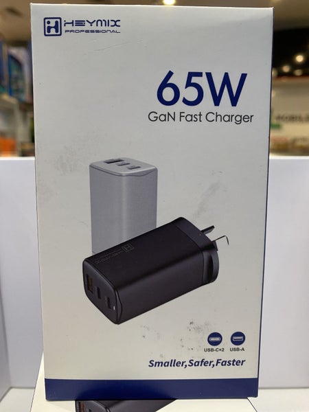 HEYMIX 65W 3 Ports(2X USB C+1X USB A) GaN III Fast Charger Black + AfterPay Carousel 1