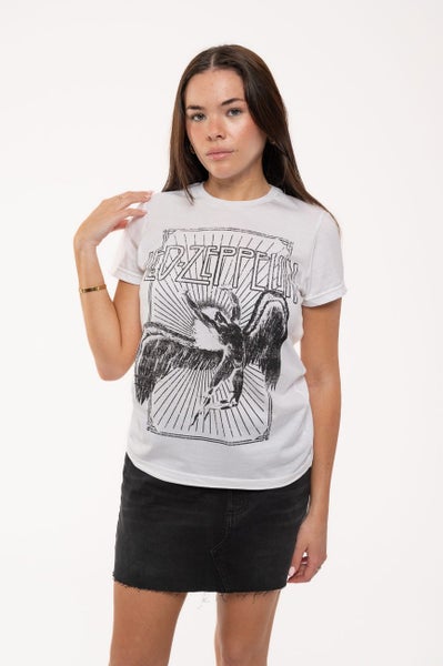 Led Zeppelin T Shirt Icarus Burst Band Logo new Official Womens Skinny Fit White Carousel 5